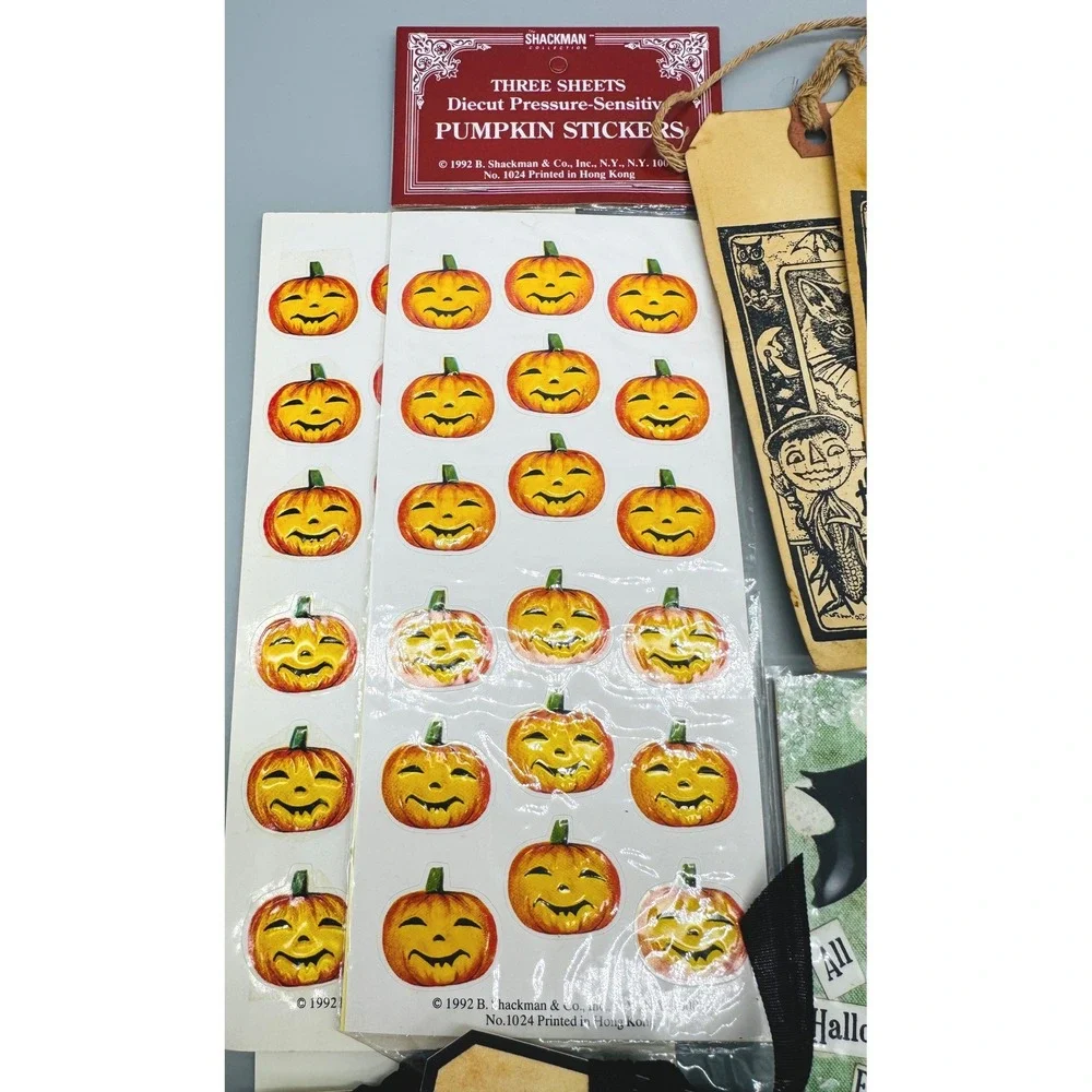Vintage Halloween Ephemera Craft Lot Orange Black Stickers Tags Washi Tape